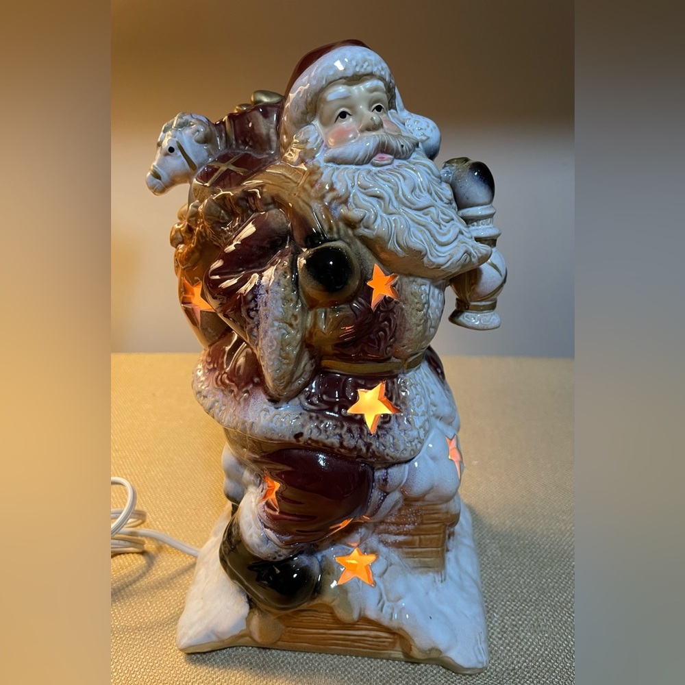 10” Tall Lighted Ceramic Santa Figurine, Christmas Decoration